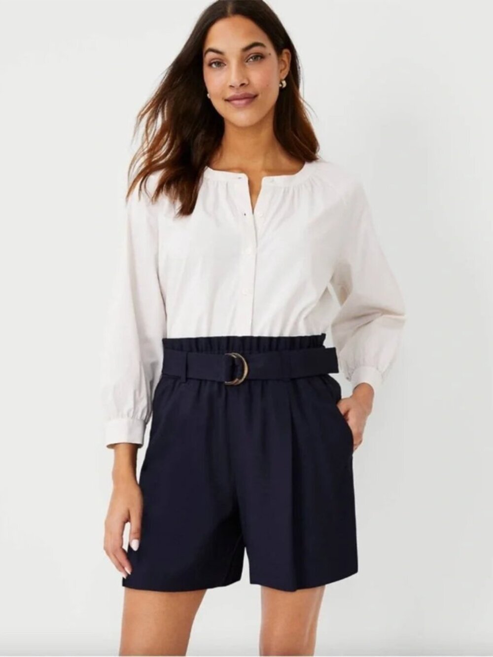 Ann Taylor women's navy shorts size XS navy paperbag belted waist high rise